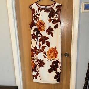 SHEIN Curve White and Brown Floral Midi Dress XXL